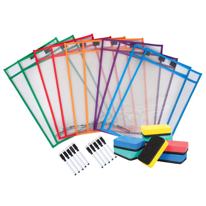 Write n Wipe Paper Saver Sleeves - A4 Pack of 10 - inc Pens & Erasers - Educational Vantage