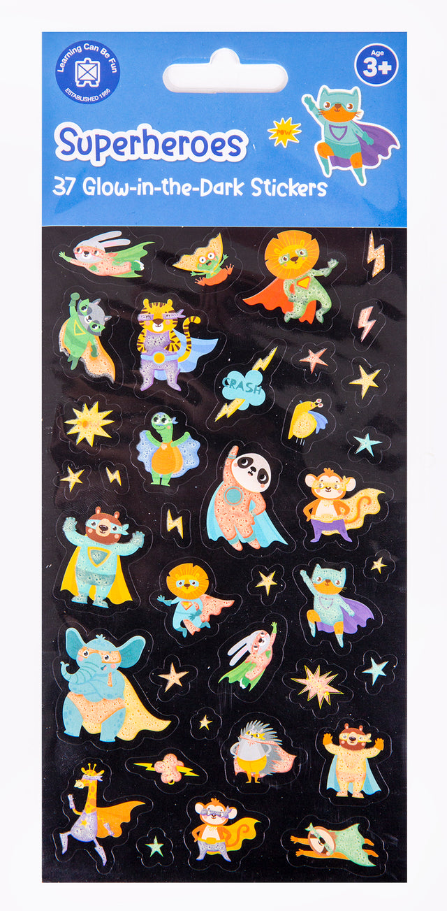 Superheroes - Glow Sticker Set - Educational Vantage