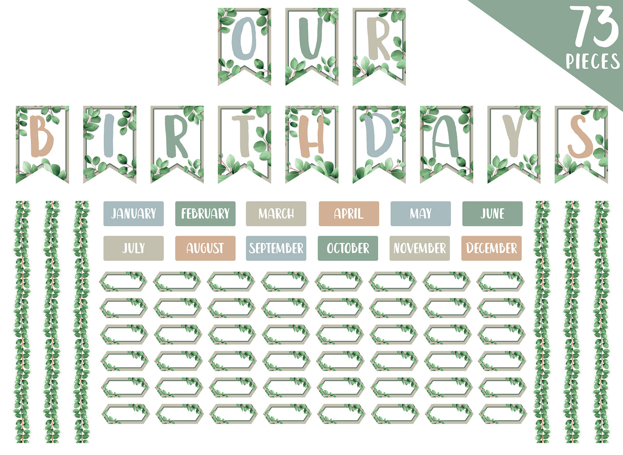 Eucalyptus Essentials Birthday Bulletin Board Set - Educational Vantage