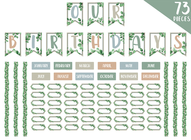 Eucalyptus Essentials Birthday Bulletin Board Set - Educational Vantage