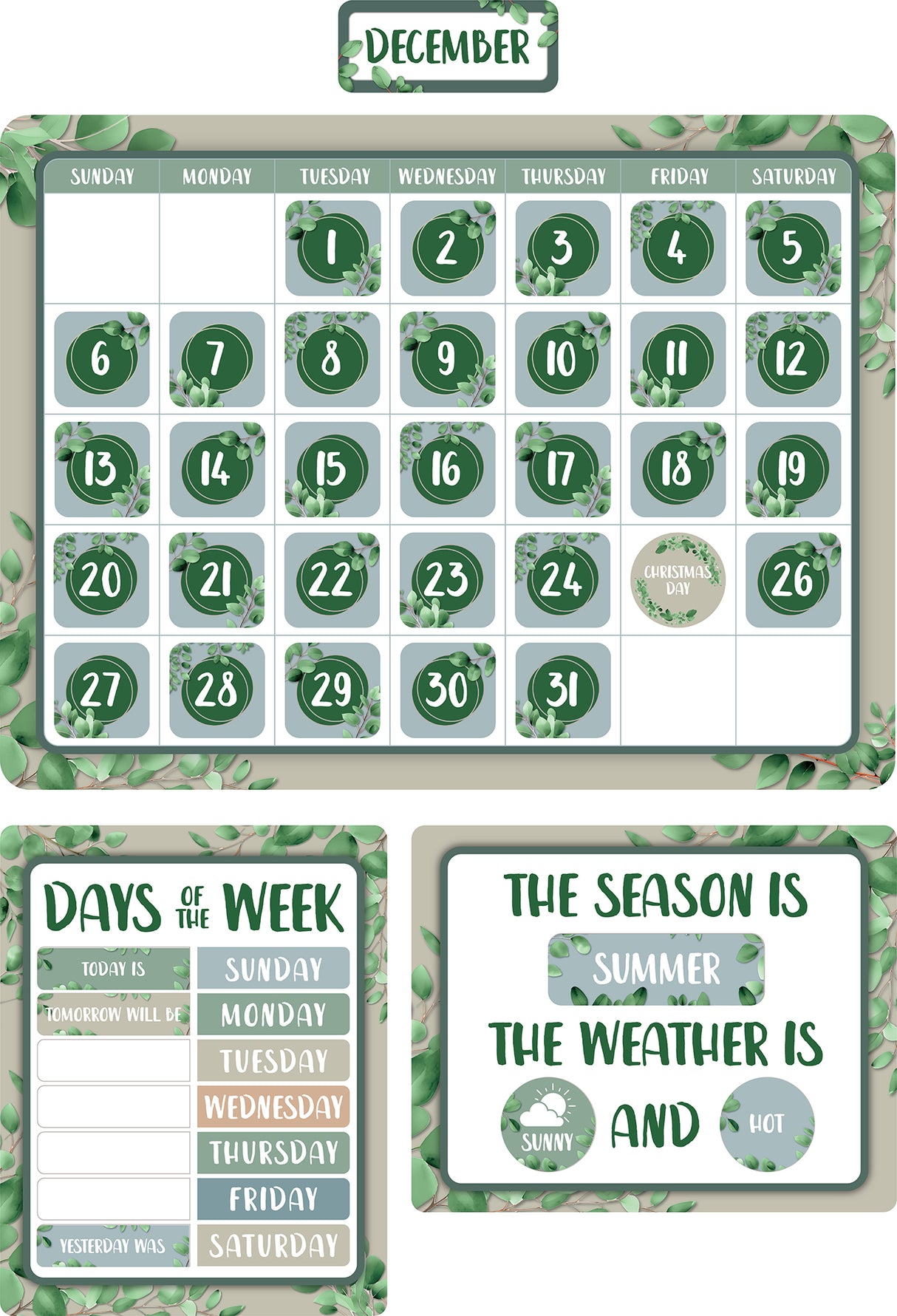 Eucalyptus Essentials Calendar Bulletin Board Set - Educational Vantage