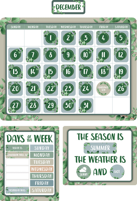 Eucalyptus Essentials Calendar Bulletin Board Set - Educational Vantage