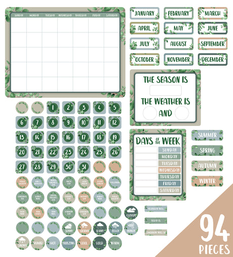 Eucalyptus Essentials Calendar Bulletin Board Set - Educational Vantage
