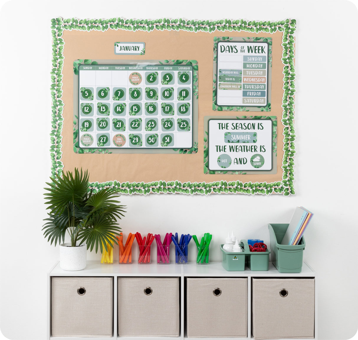Eucalyptus Essentials Calendar Bulletin Board Set - Educational Vantage