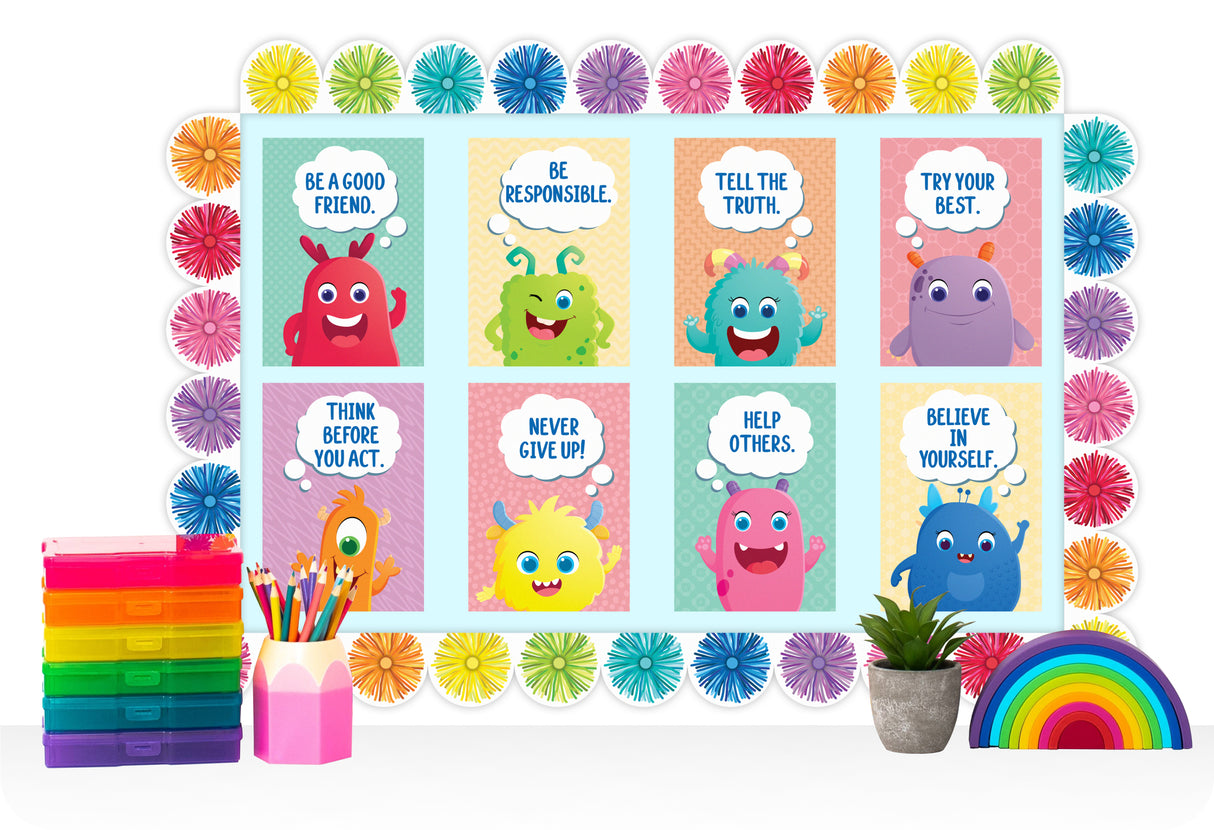 Giggle & Grow Rainbow Scalloped Pom Poms Border - Educational Vantage