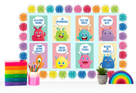 Giggle & Grow Rainbow Scalloped Pom Poms Border - Educational Vantage