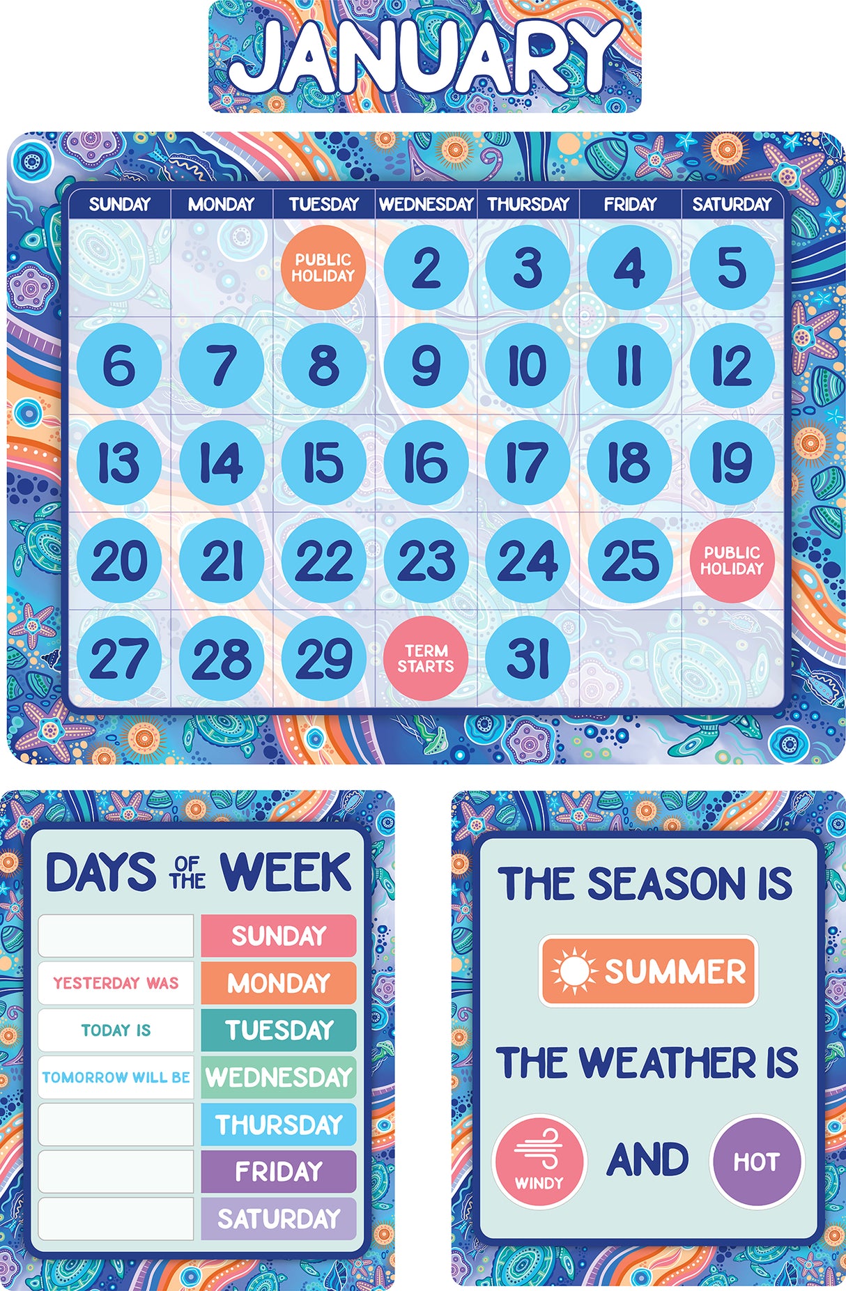 Ocean Country Calendar Bulletin Board Set - Educational Vantage
