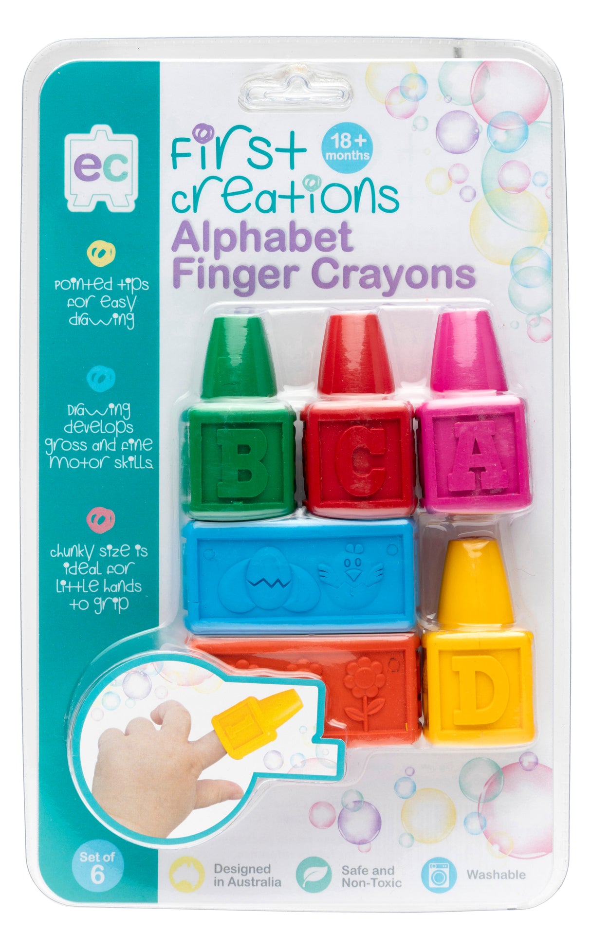 Easi-Grip Alphabet Finger Crayons Set of 6 - Educational Vantage