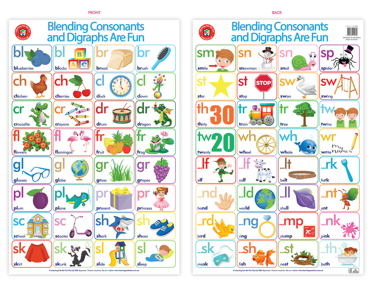 Blending Consonants And Diagraphs Are Fun Poster - Educational Vantage