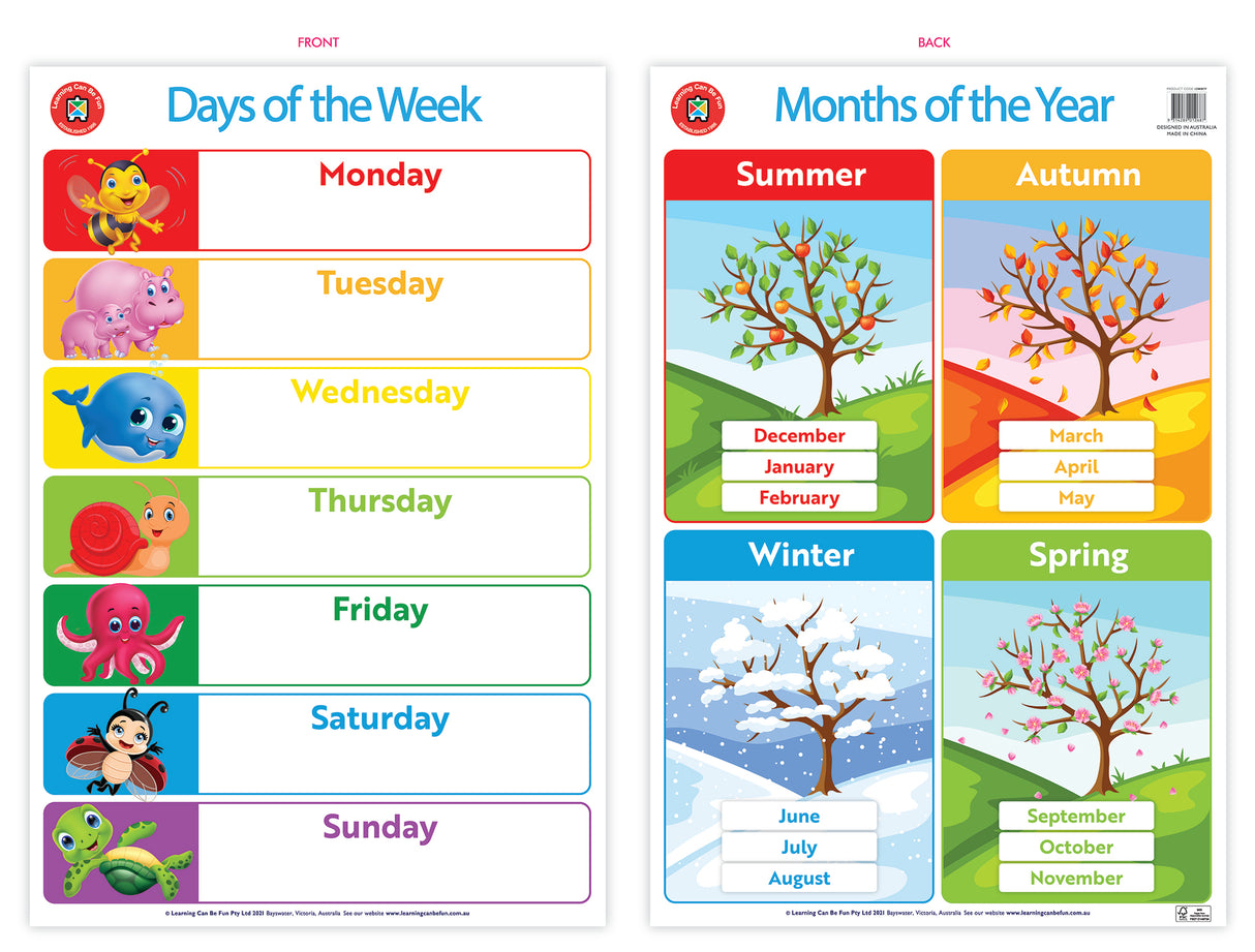 Days Of The Week And Months Of The Year Poster - Educational Vantage