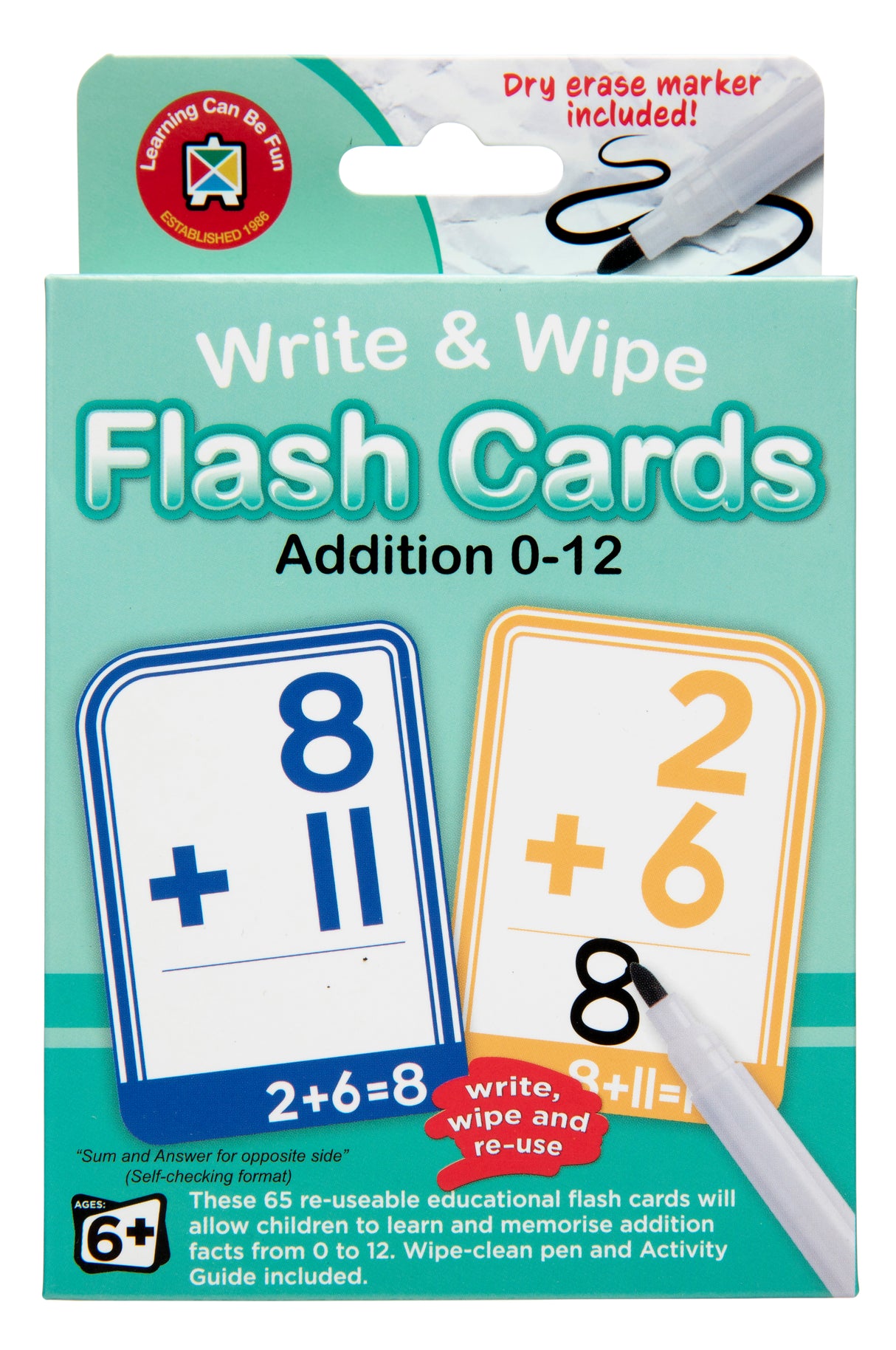 Write & Wipe Flash Cards Addition 0-12 - Educational Vantage