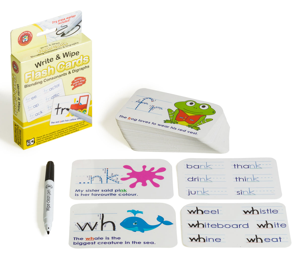 Write & Wipe Flash Cards Blending Consonants & Digraphs - Educational Vantage