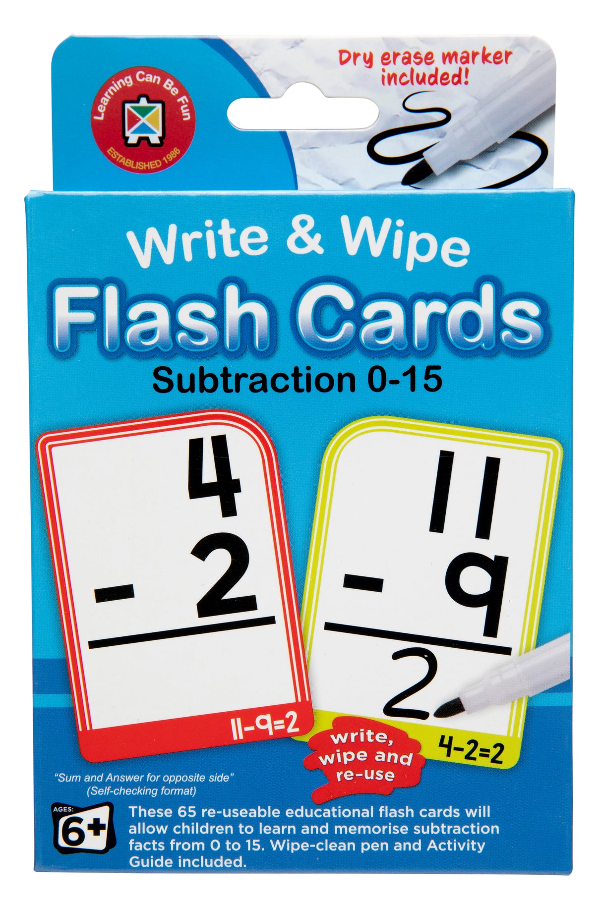 Write & Wipe Flash Cards Subtraction 0-15 - Educational Vantage