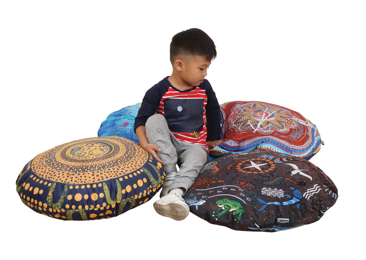 Aboriginal Round Cushions -60cm dia- Set of 4 - Educational Vantage