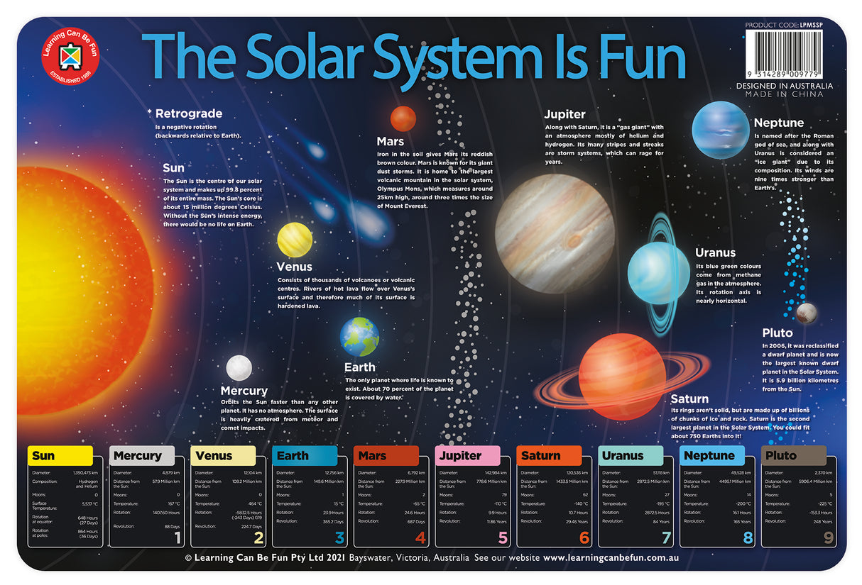 The Solar System Is Fun Placemat - Educational Vantage