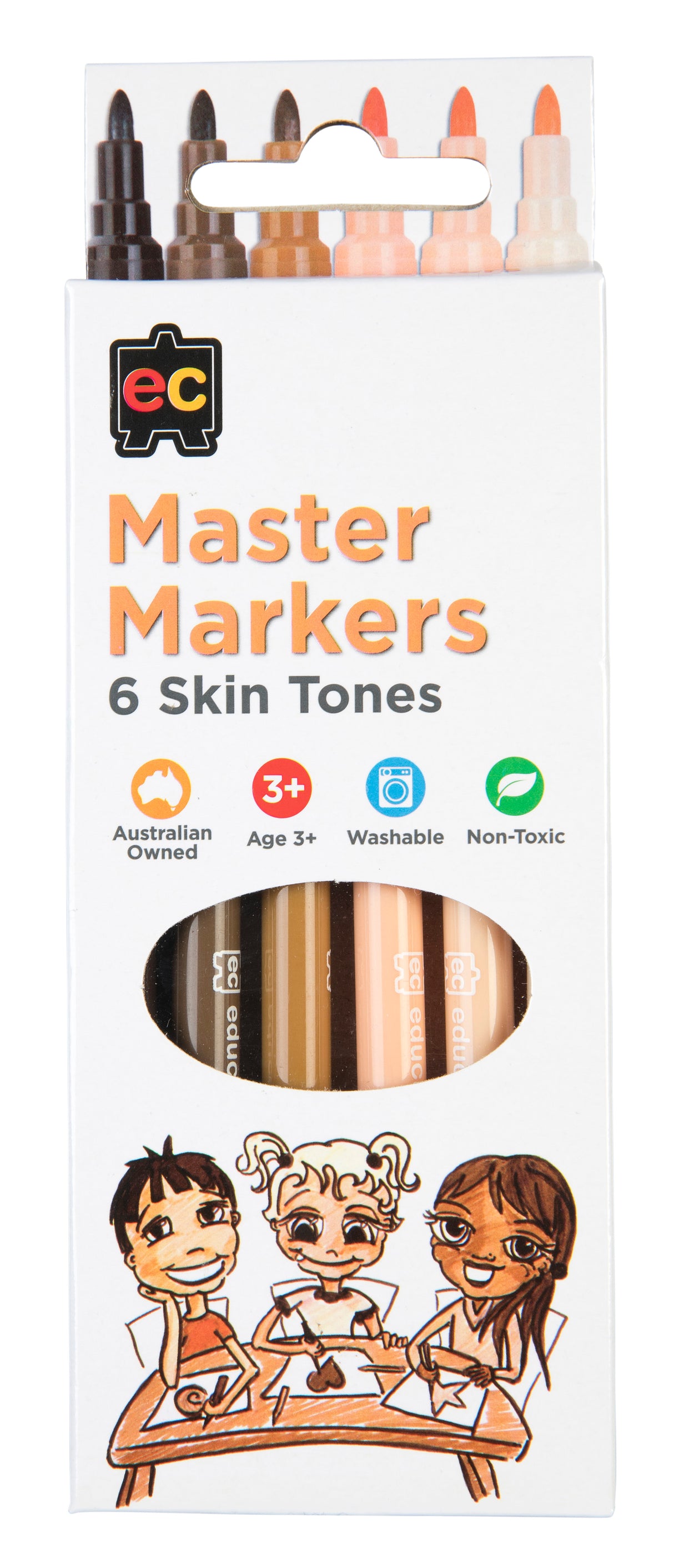 Skin Tone Coloured Markers Set of 6 - Educational Vantage