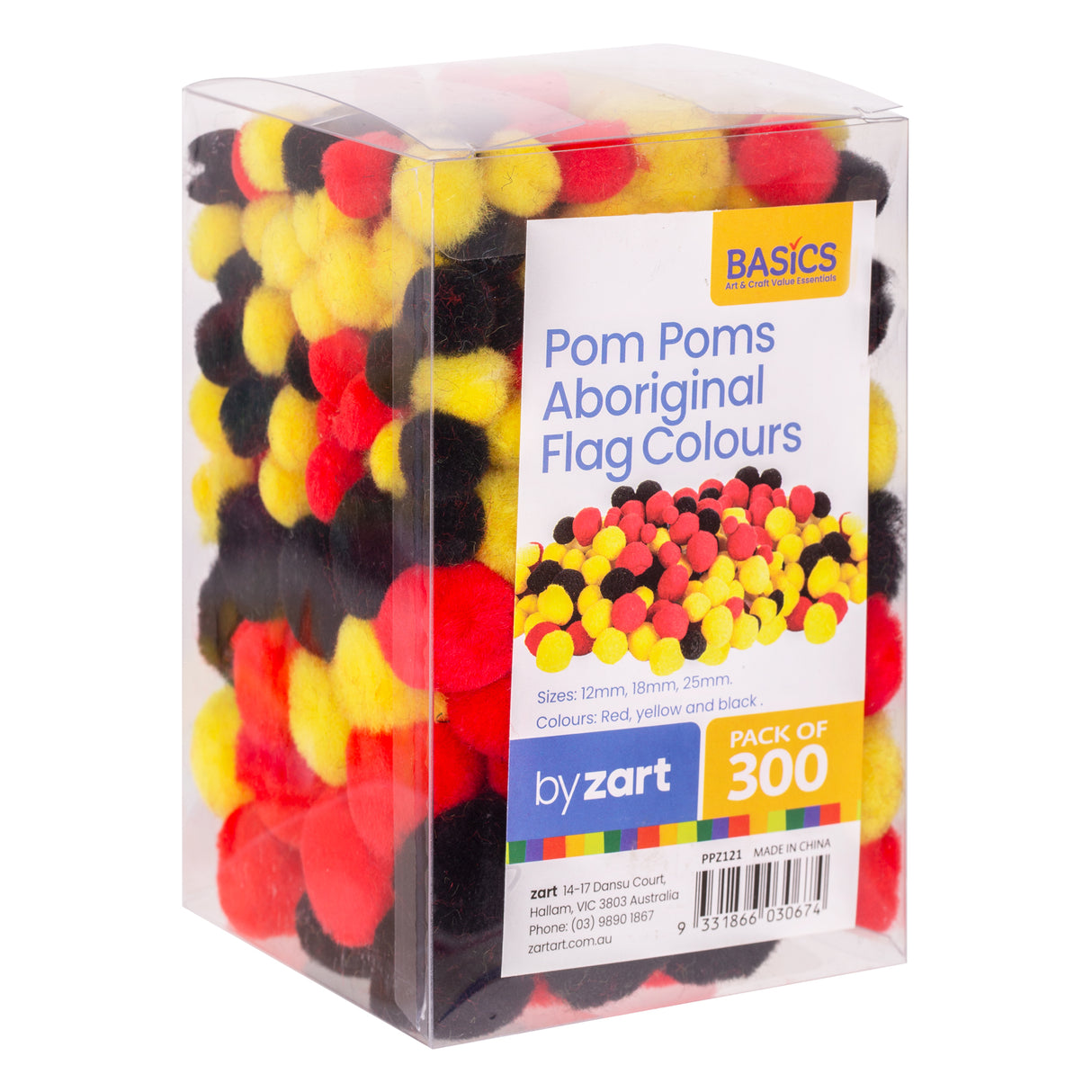 Basics Pom Poms Aboriginal Flag Colours Pack of 300 - Educational Vantage