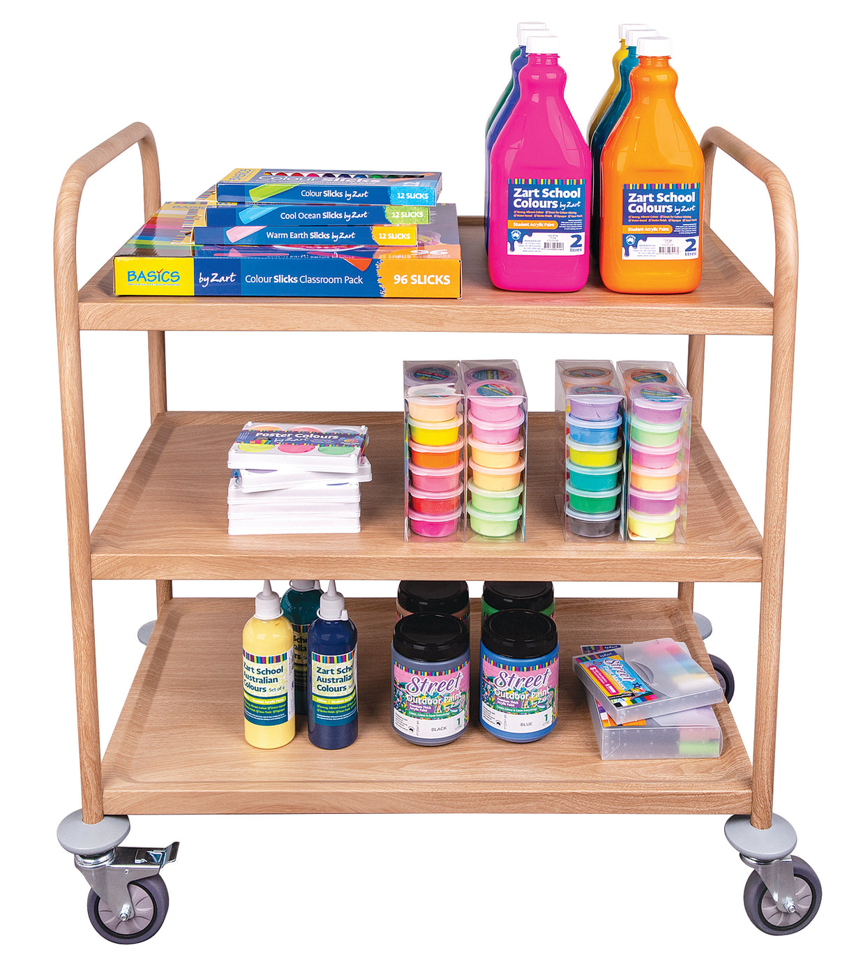 Wood Look 3 Tier Classroom Metal Trolley - Educational Vantage