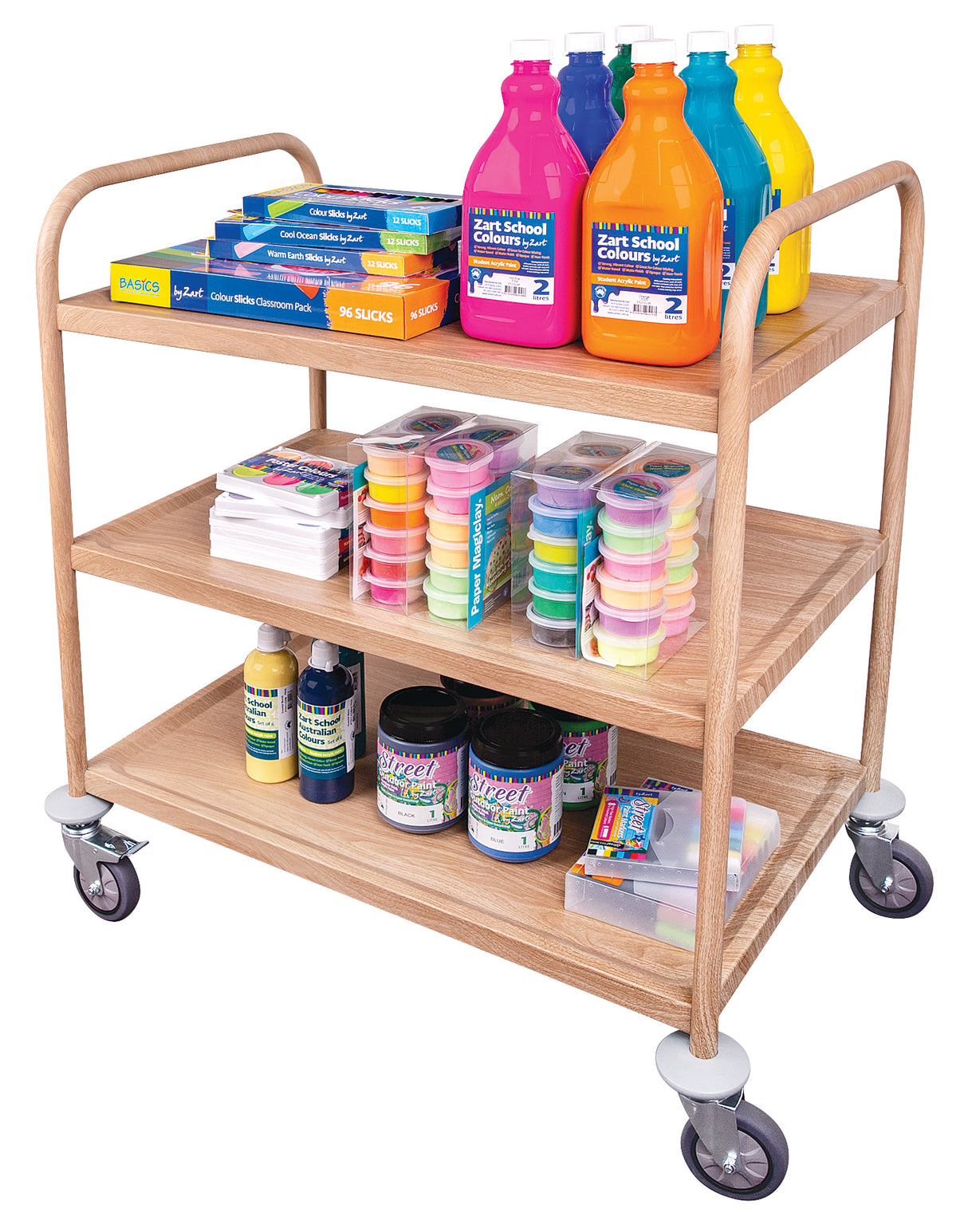 Wood Look 3 Tier Classroom Metal Trolley - Educational Vantage