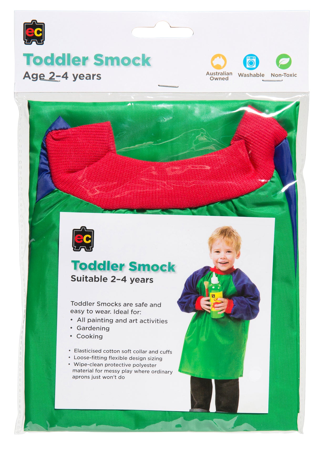 Toddler Smock Green and Blue (ages 2-4) - Educational Vantage