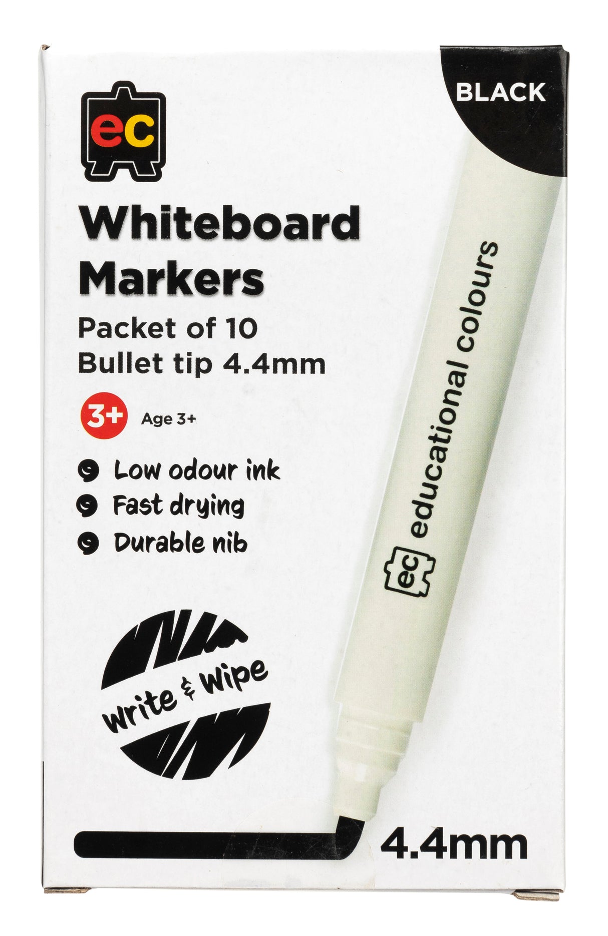 EC Whiteboard Markers 4.4mm Bullet Black Pack of 10 - Educational Vantage