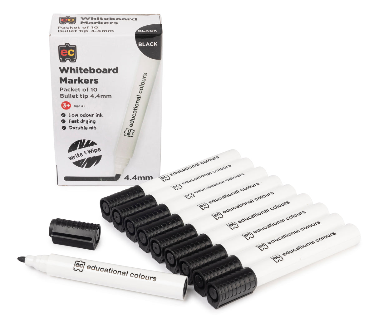 EC Whiteboard Markers 4.4mm Bullet Black Pack of 10 - Educational Vantage