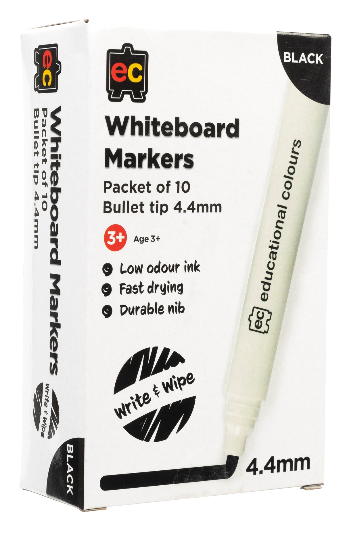 EC Whiteboard Markers 4.4mm Bullet Black Pack of 10 - Educational Vantage
