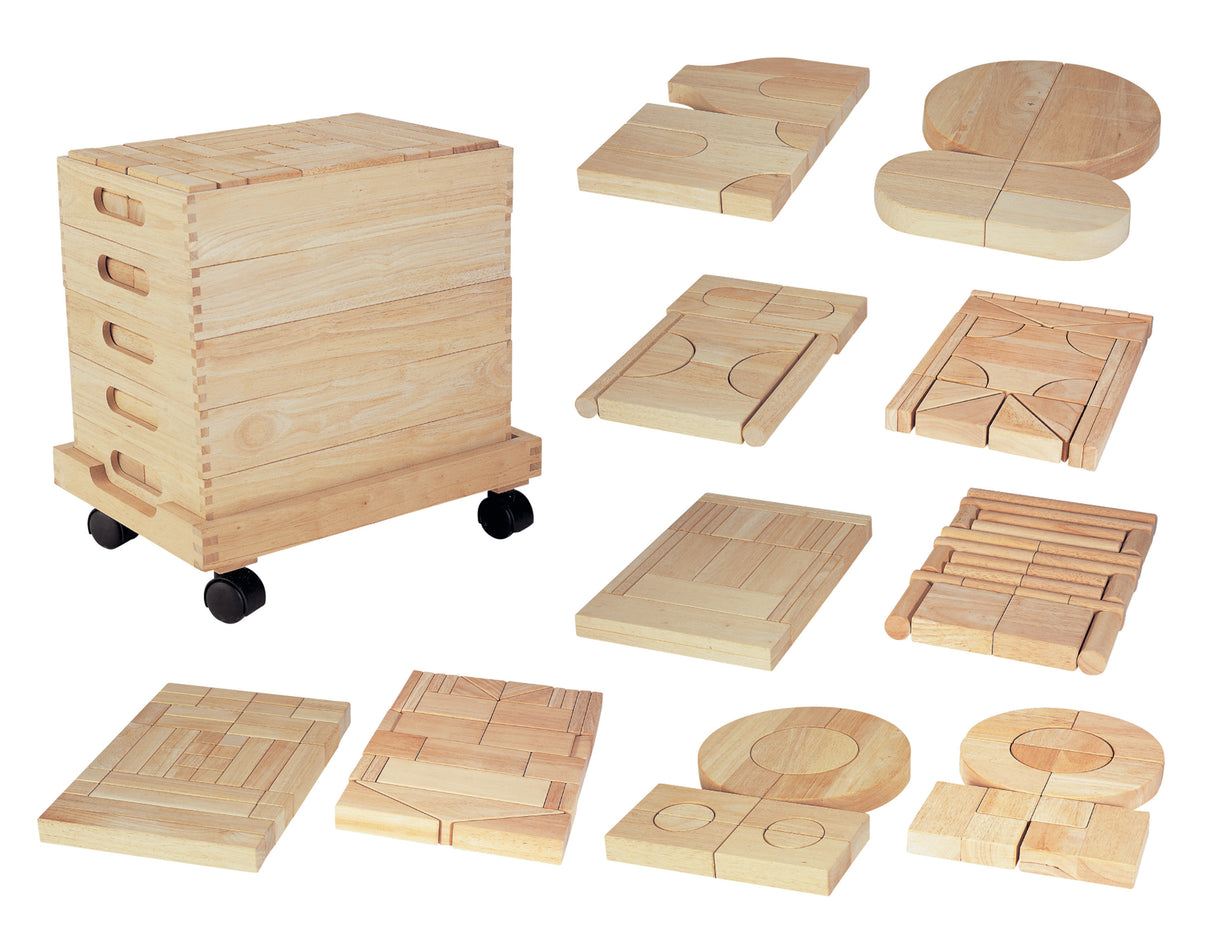 Wooden Unit Blocks Set & Trolley - 192 pieces - Educational Vantage