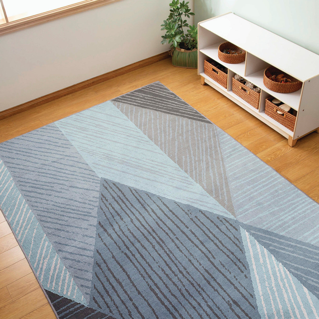 Blue Geometric Carpet - 274 x 183cm - Educational Vantage