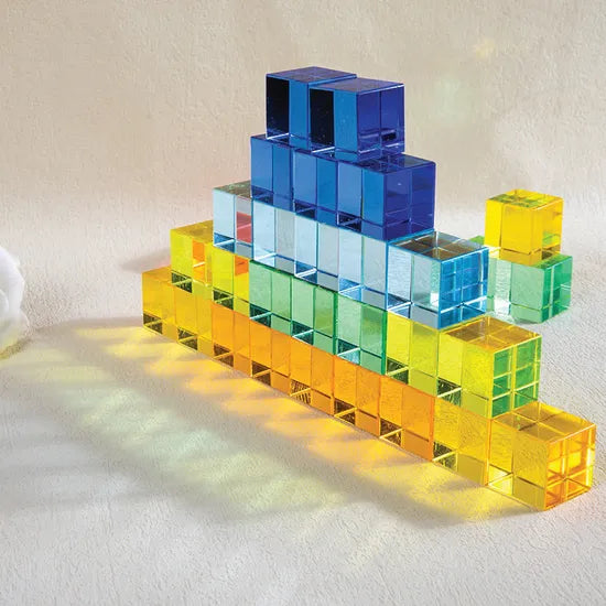 Acrylic Cubes with Wooden Tray - Set of 100 - Educational Vantage