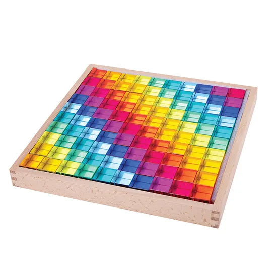 Acrylic Cubes with Wooden Tray - Set of 100 - Educational Vantage