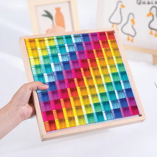 Acrylic Cubes with Wooden Tray - Set of 100 - Educational Vantage