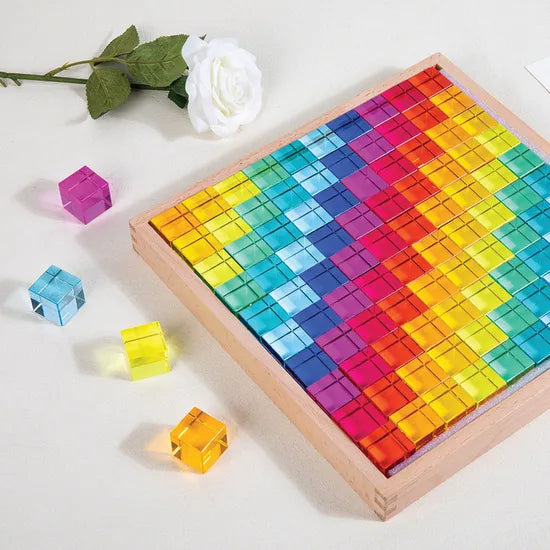 Acrylic Cubes with Wooden Tray - Set of 100 - Educational Vantage