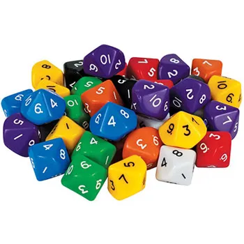 Dice: 10 Face Solid 1-10 50 pc - Educational Vantage