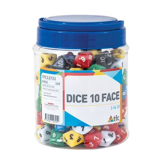 Dice: 10 Face 1-10 Jar 100 pc - Educational Vantage