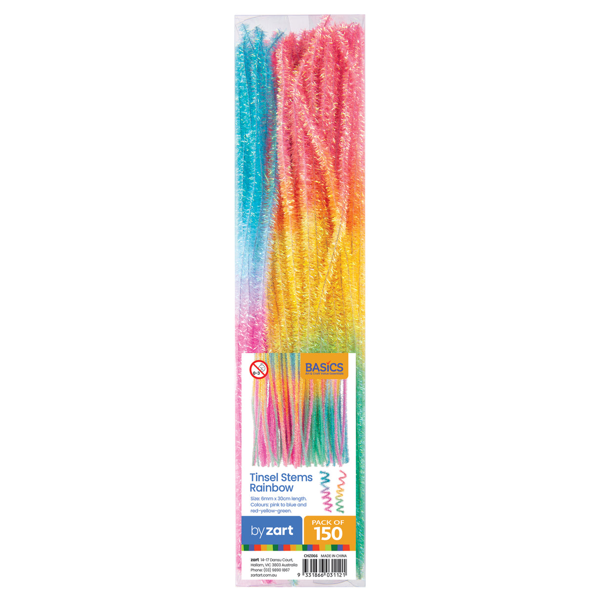 Zart Tinsel Stems Rainbow 30cm Pack of 150 - Educational Vantage