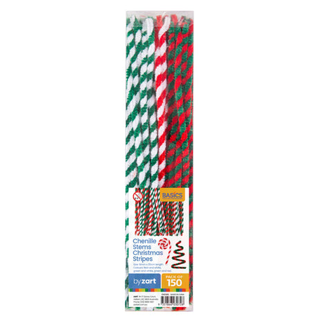 Zart Chenille Stems Christmas Stripe 150s - Educational Vantage
