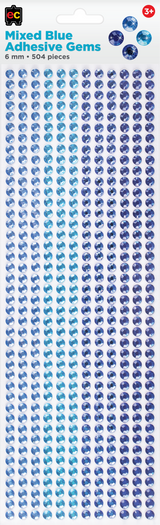 Mixed Adhesive Gems Blue 504pcs