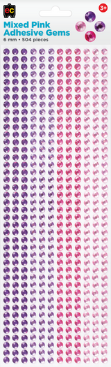 Mixed Adhesive Gems Pink 504pcs