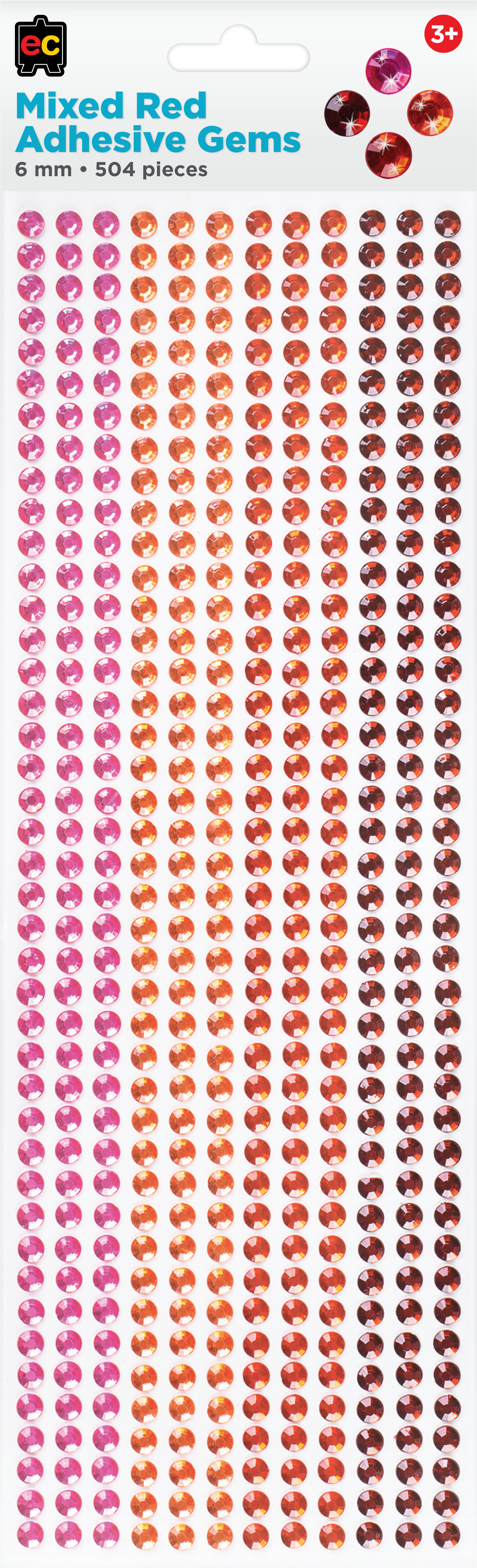 Mixed Adhesive Gems Red 504pcs