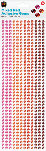 Mixed Adhesive Gems Red 504pcs