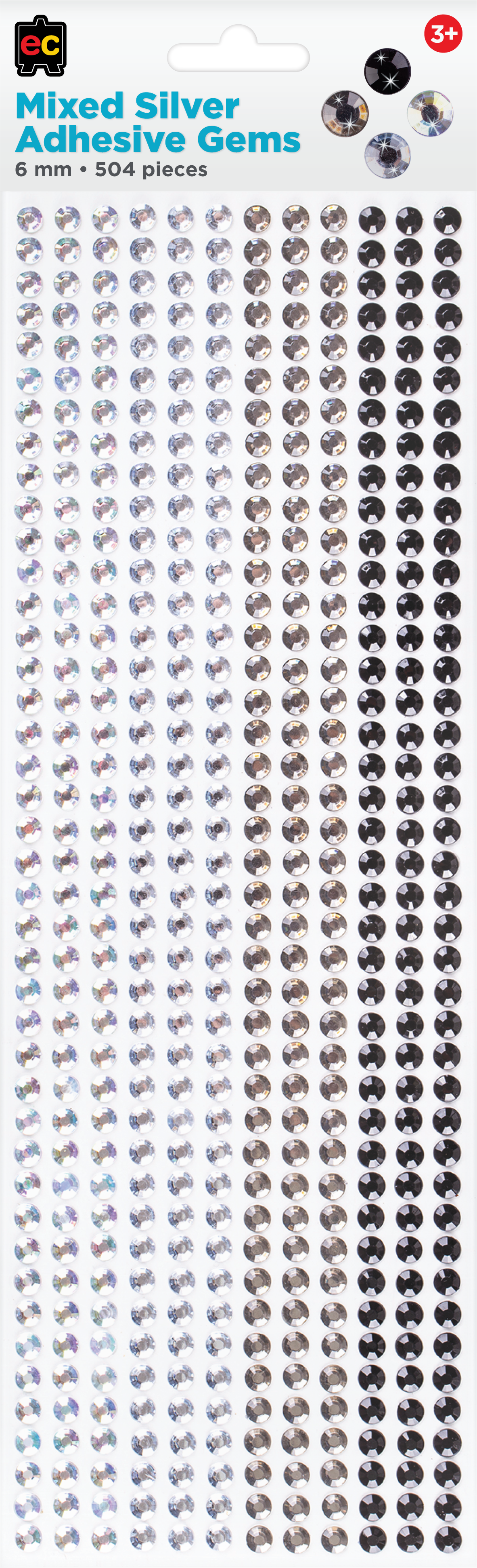 Mixed Adhesive Gems Silver 504pcs