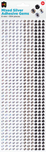 Mixed Adhesive Gems Silver 504pcs