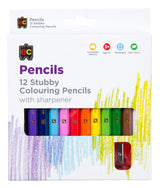 Jumbo Stubby Colouring Pencils Pack 12 & Sharpener - Educational Vantage
