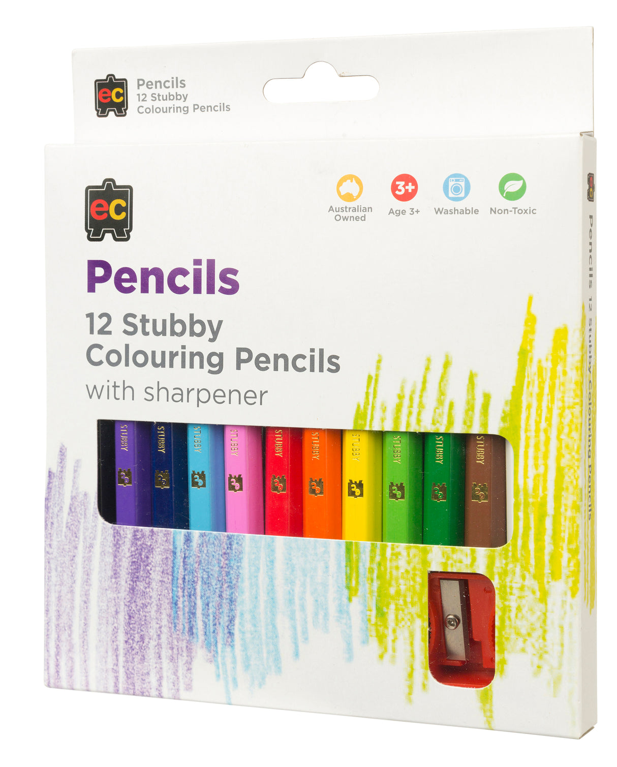 Jumbo Stubby Colouring Pencils Pack 12 & Sharpener - Educational Vantage