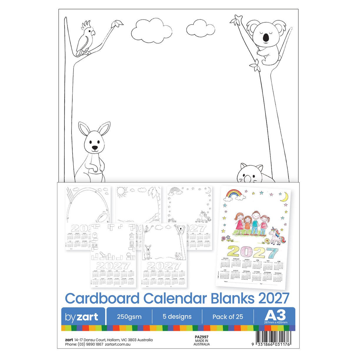 Zart Card Calendar Themed Blanks A3 25 2027